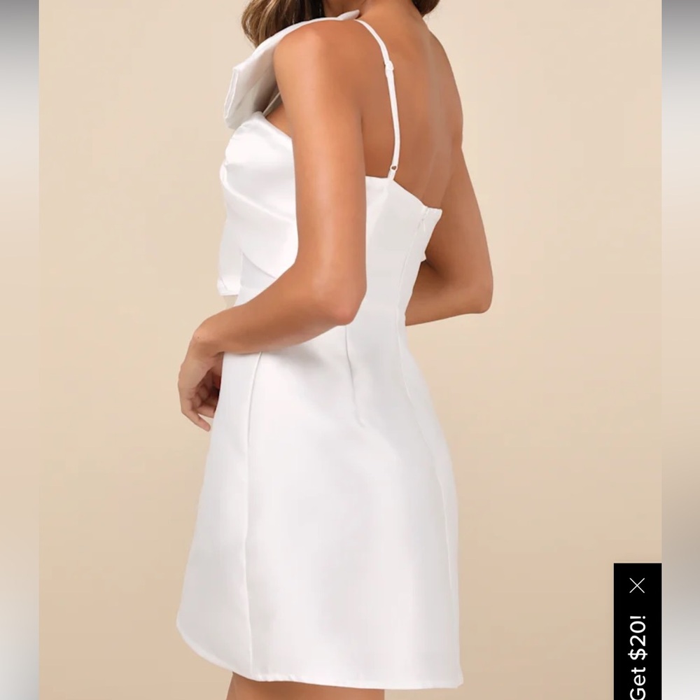 Lulus White Utterly Pretty White Bow One-Shoulder Mini Dress with Pockets SZ XL - Picture 2 of 11